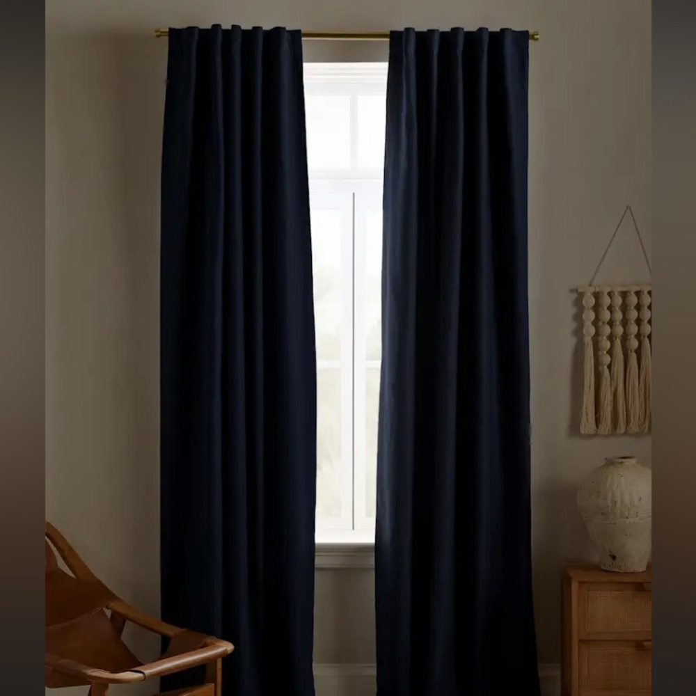 Quince 48x84 European Linen True Blackout Curtain Navy